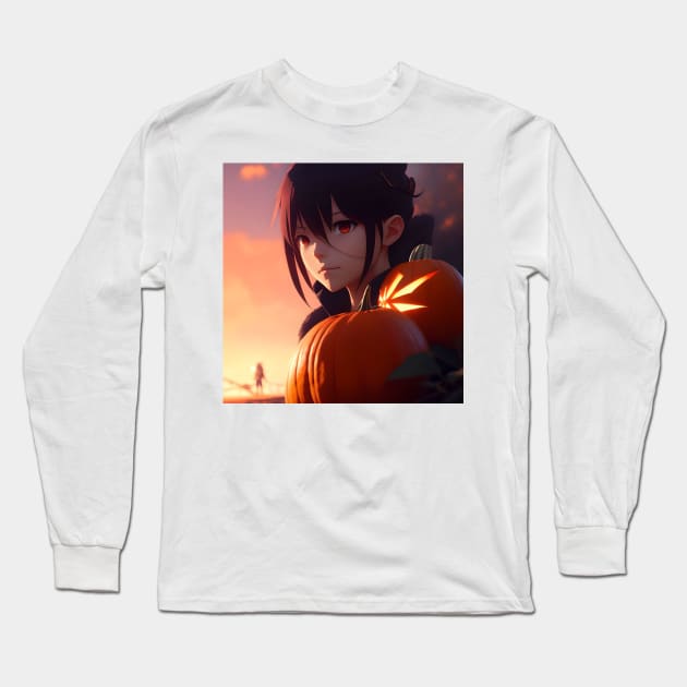 halloween, pumpkin, redhead, girl, sexy, japan, japanese, japanese art, anime, cartoon, scary, horror Long Sleeve T-Shirt by Oldetimemercan